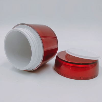   50g Red Acrylic Double Wall Plastic Emulsion Cream Jar For Skin Care 