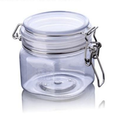  400ml Transparent Packing Storage Metal Clip Top Plastic Airtight Jar