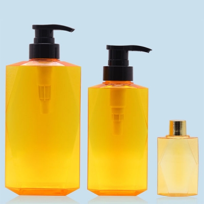 Personal Care 60ml 300ml 580ml PETG Yellow Plastic Shampoo Pump Bottle