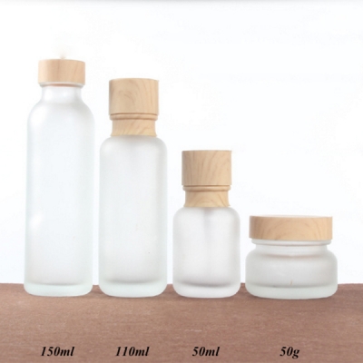 50g 50ml 110ml 150ml Frosting Bamboo Cover Frost Glass Cosmetic Lotion Bottle