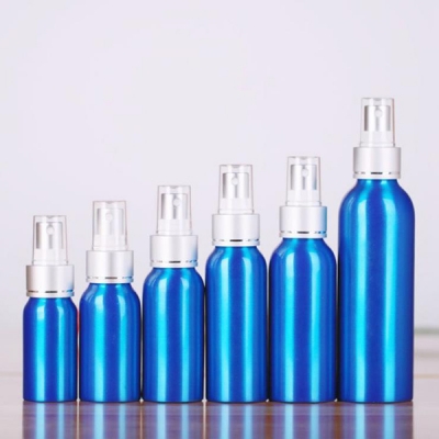 500ML Blue Metal Cosmetic Packaging Bottle With Spray Pump